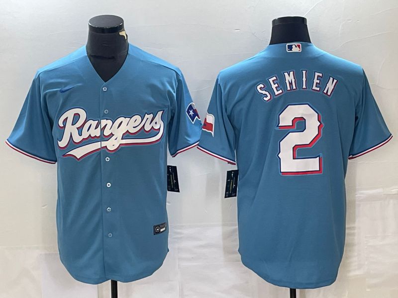 Men Texas Rangers #2 Semien Light Blue Game Nike 2023 MLB Jersey style 1